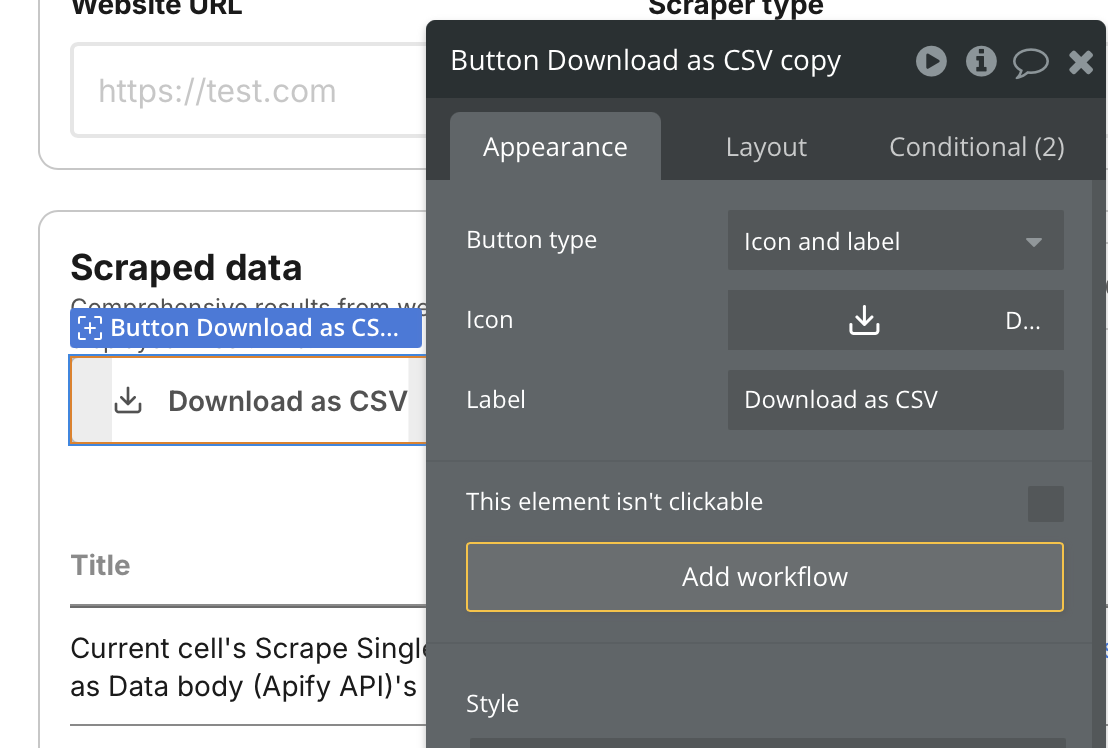 Adding workflow to button