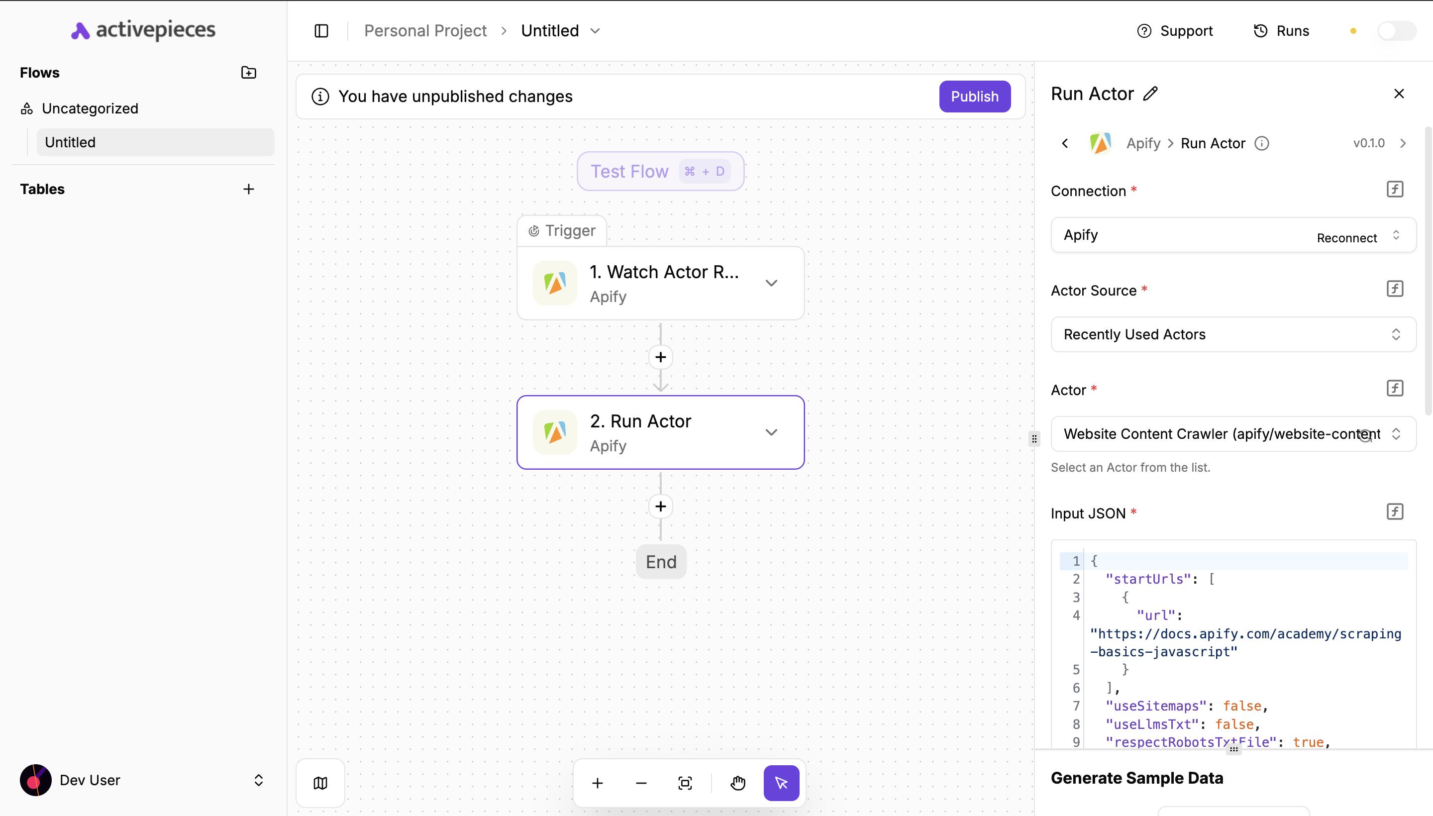Configure Apify Run Actor action
