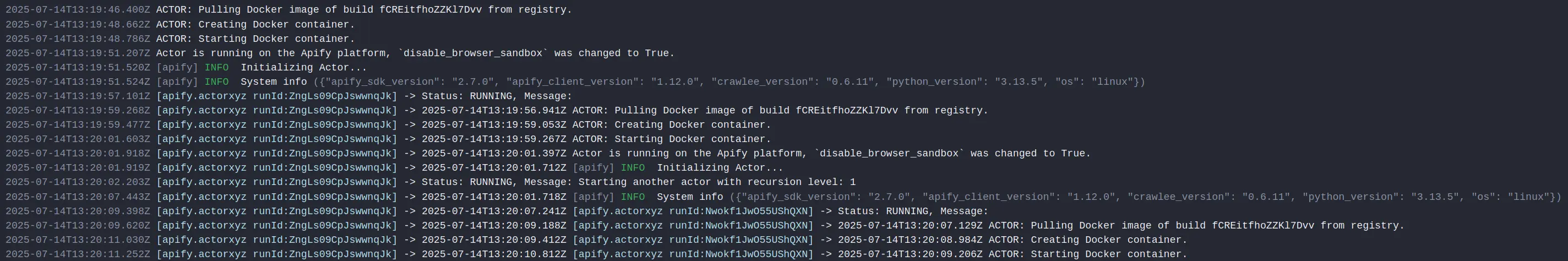 Console with redirected logs